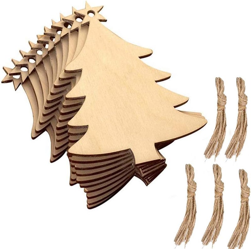 LEBERY 50pcs Wooden Christmas Ornaments Natural Wood Slices Unfinished Predrilled Wooden Crafts to Paint Christmas Tree Hanging Ornaments Wood Cutouts Xmas Centerpieces Decoration DIY Crafts - Image 1